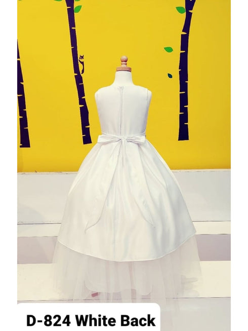 Little Girls White Sleeveless Satin Communion Dress 2-6 - SophiasStyle.com